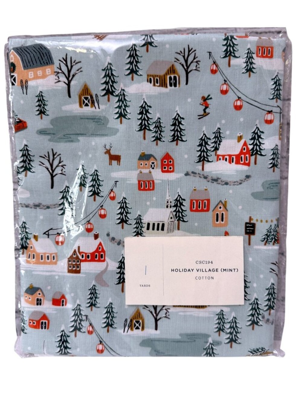 Holiday Village Fabric 1 Yard Mint Gree Rifle Paper Co Cotton Christmas NWT